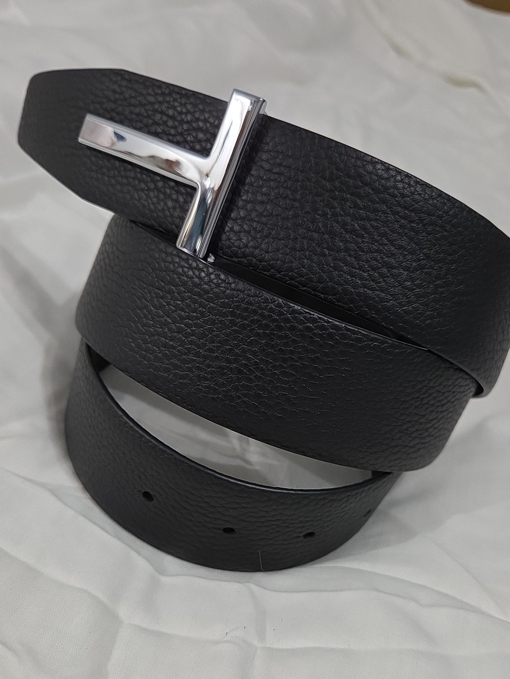 Tom Ford Black Leather Belt with Silver Accent
